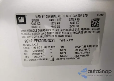 2012 Chevrolet Equinox 1Lt from USA, damaged, VIN 2GNFLEEK0C6368271